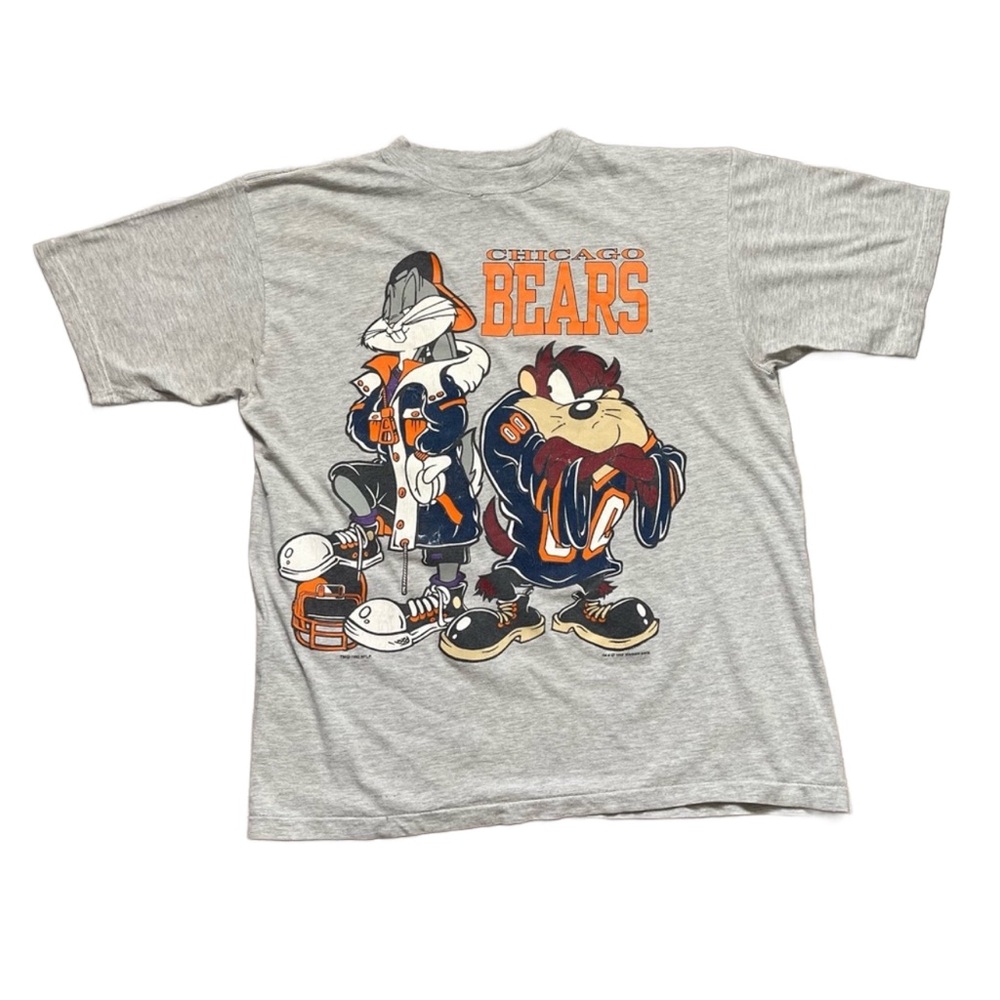 Vintage Chicago Bears NFL Bugs & Taz T Shirt Gray 1993 Warmer Bros